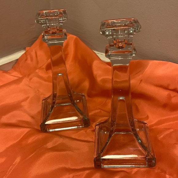 Pair Glass Candlestick Holders - Picture 4 of 9